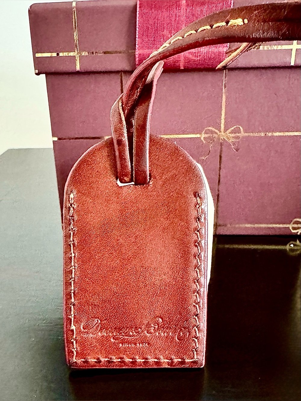 Dooney & Bourke Brown Leather Luggage Tag Purse Charm Fob